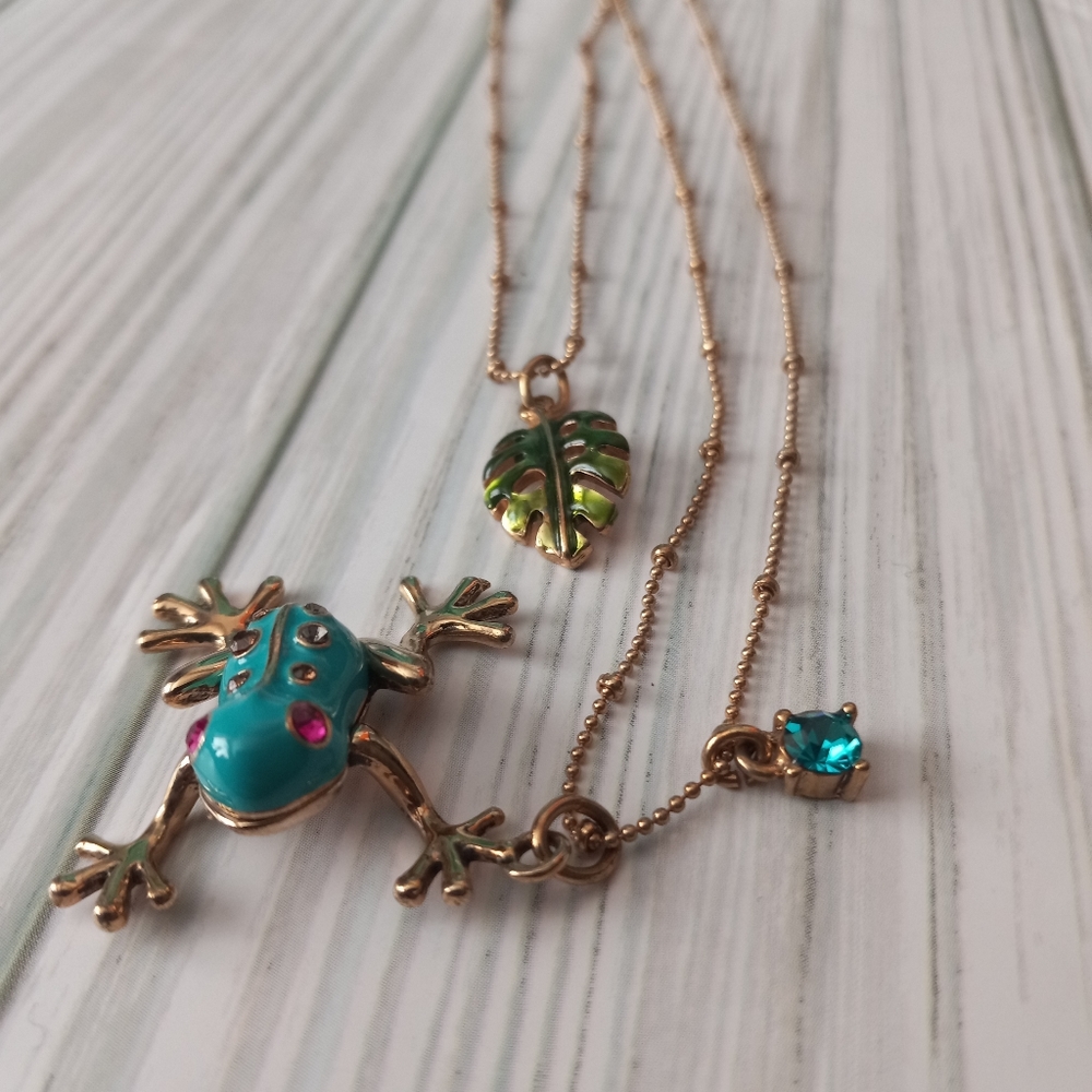 Betsey Johnson Rainforest Frog Double Chain Necklace - Picture 6 of 9